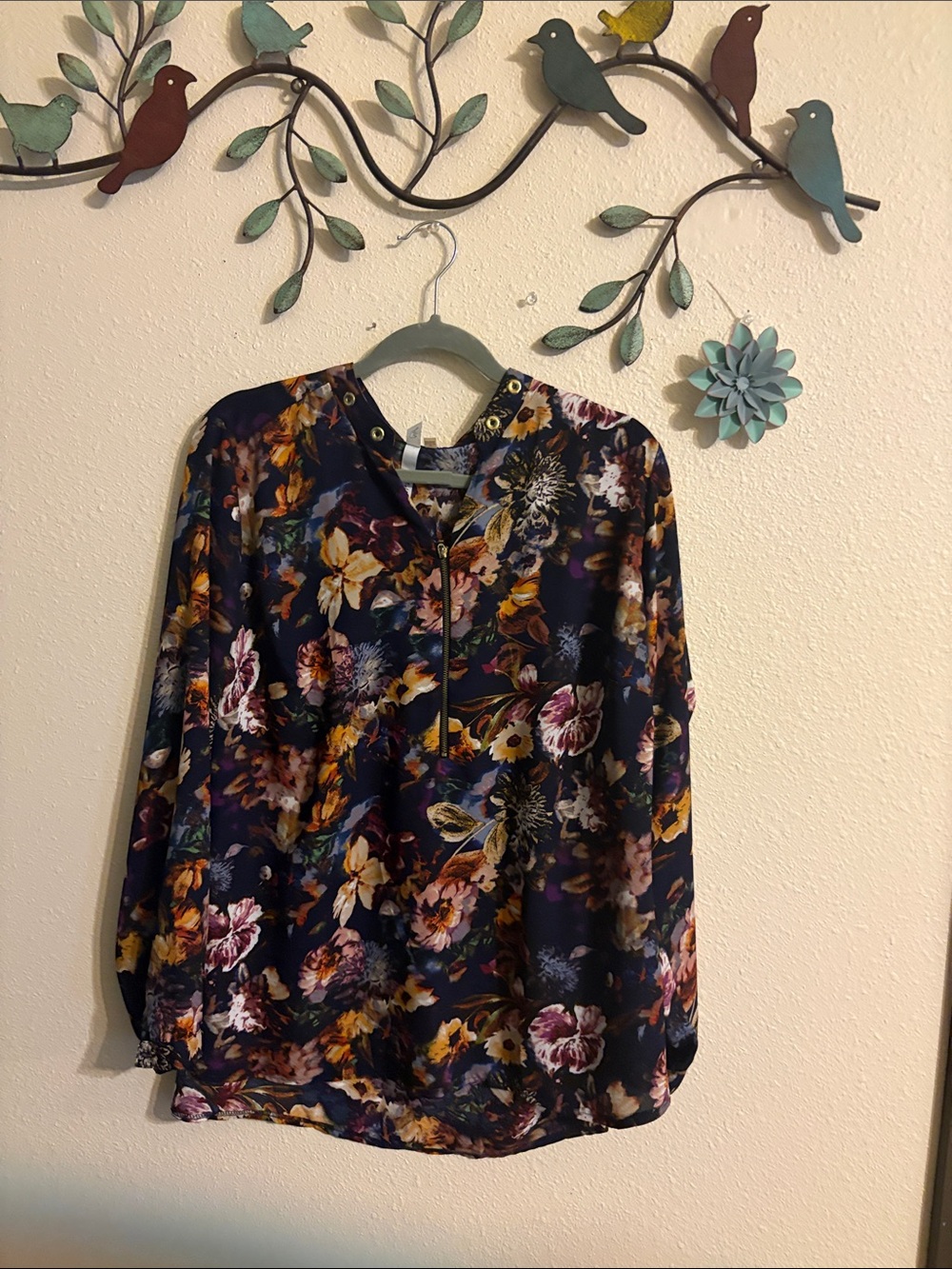 Women's Floral Long-Sleeve Blouse - Navy/Multi pretty for fall